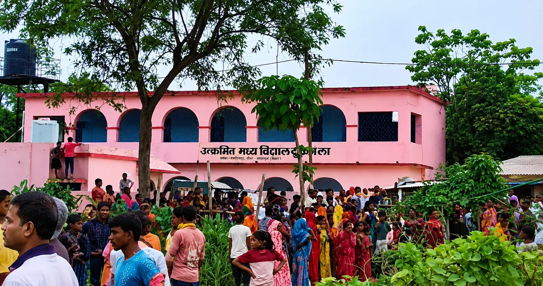 जमुई हत्या मामले में घटना सामने आने के बाद लोगों की भीड़ ।