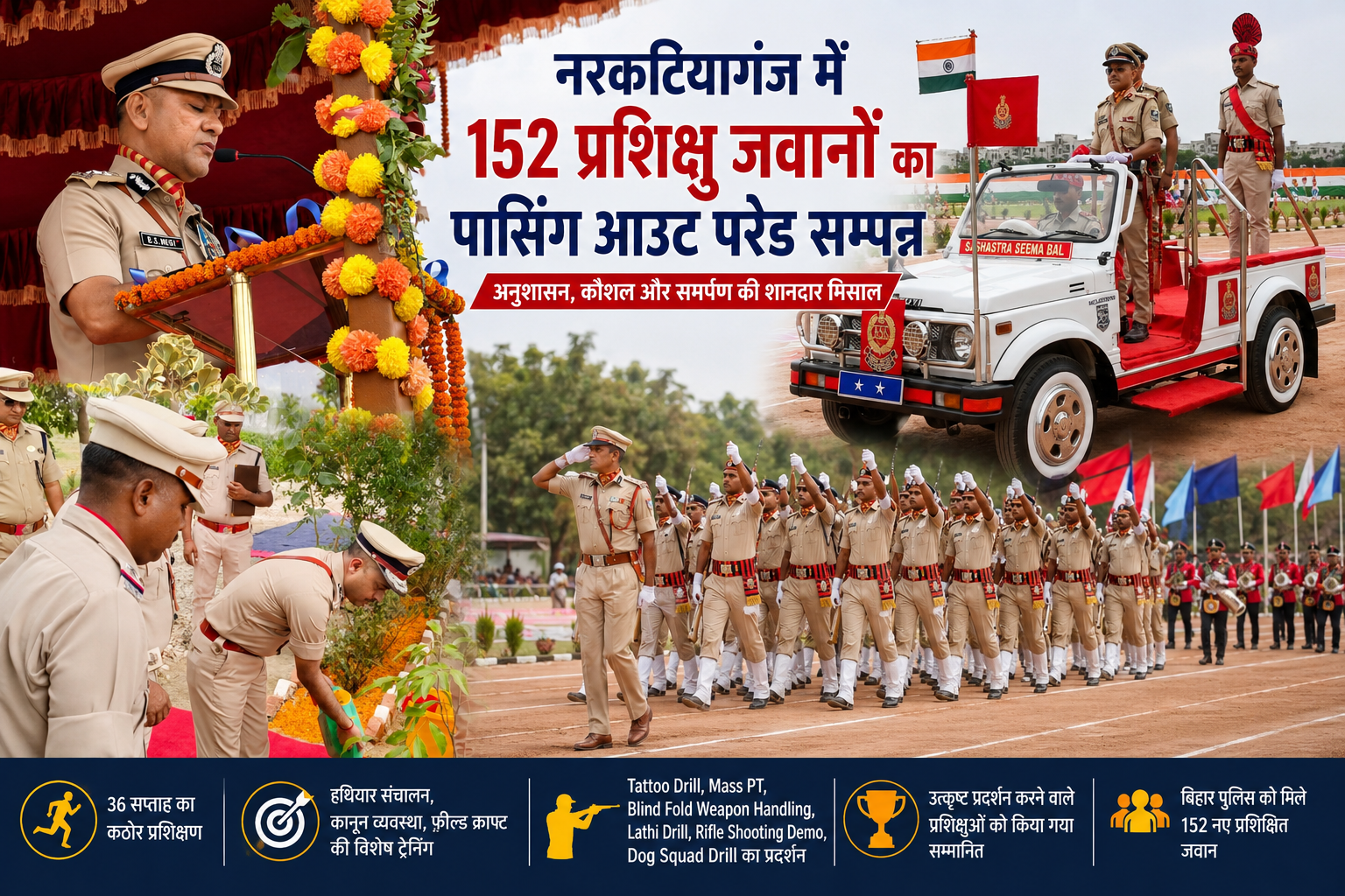 नरकटियागंज में 152 प्रशिक्षु जवानों का पासिंग आउट परेड सम्पन्न, अनुशासन और कौशल का शानदार प्रदर्शन file_00000000981472088e432982d9bc5ba7