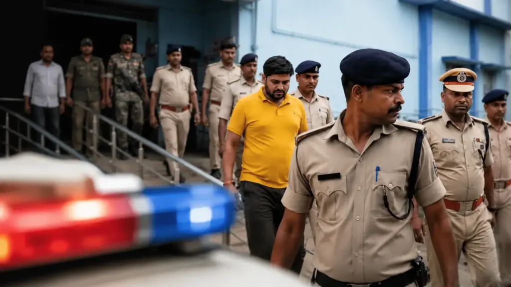 एनकाउंटर में घायल अपराधी को हॉस्पिटल में भर्ती कराकर आती पुलिस